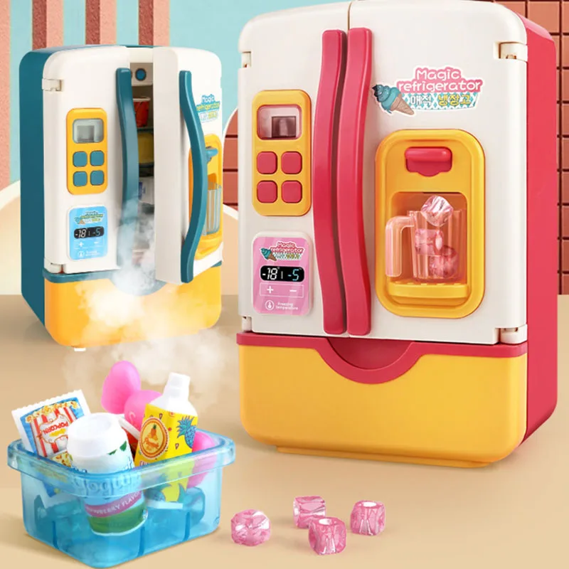 

39PCS/Set Children Double Door Role Play Chargeable Fridge Toy Contact Spray Refrigerator Home Appliance Kids Toy-Drop Ship