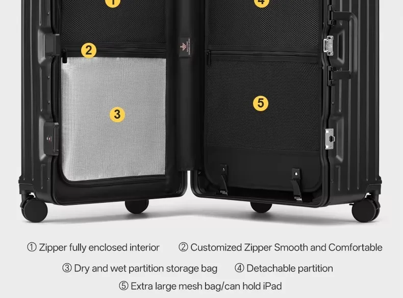 Luxus-Reisekoffer Hochwertiges Upgrade Verstärktes PC-Material Rollkoffer mit Aluminiumrahmen TSA-Schloss 20/24/26/28/30 Zoll – Detail 15