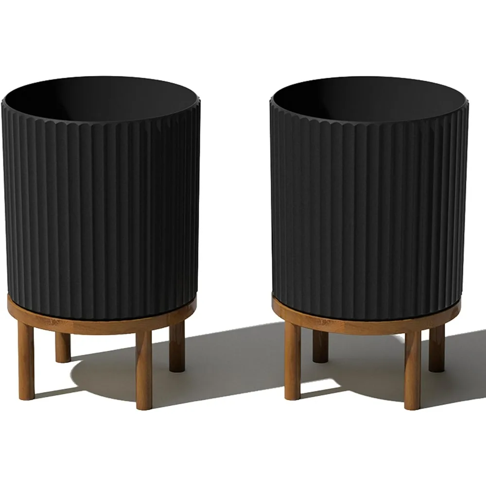 

Круглый плантатор с подставкой для крыльца/внутреннего дворика | Прочная пластиковая бетонная и деревянная подставка