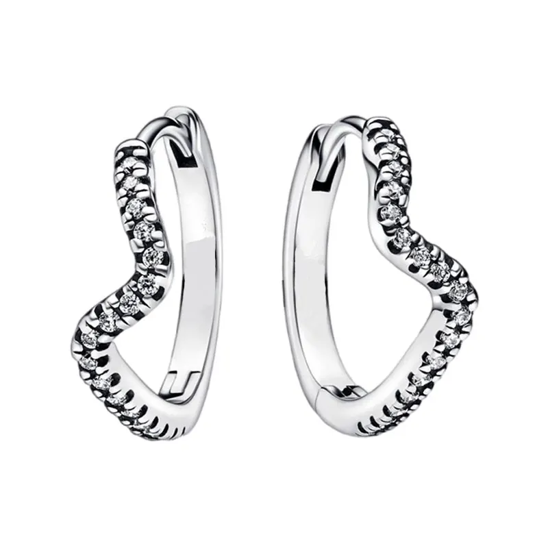 Silver Zircon Twinkling Hoop Earrings