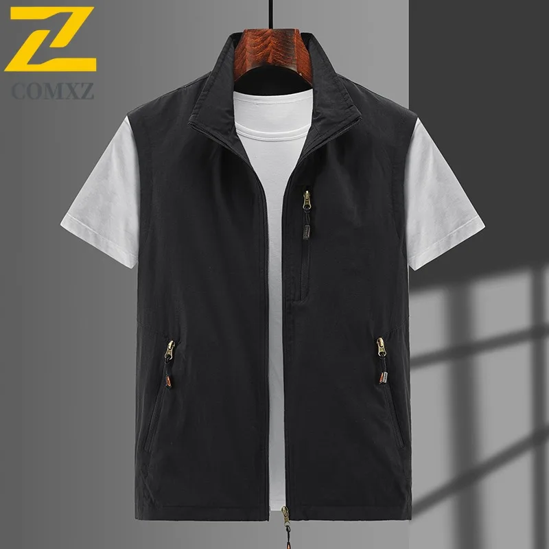 Spring Autumn Men Versatile Vest Waterproof Windproof Casual Cardigan Solid Color Outdoor Sleeveless for Hiking Camping Fishing