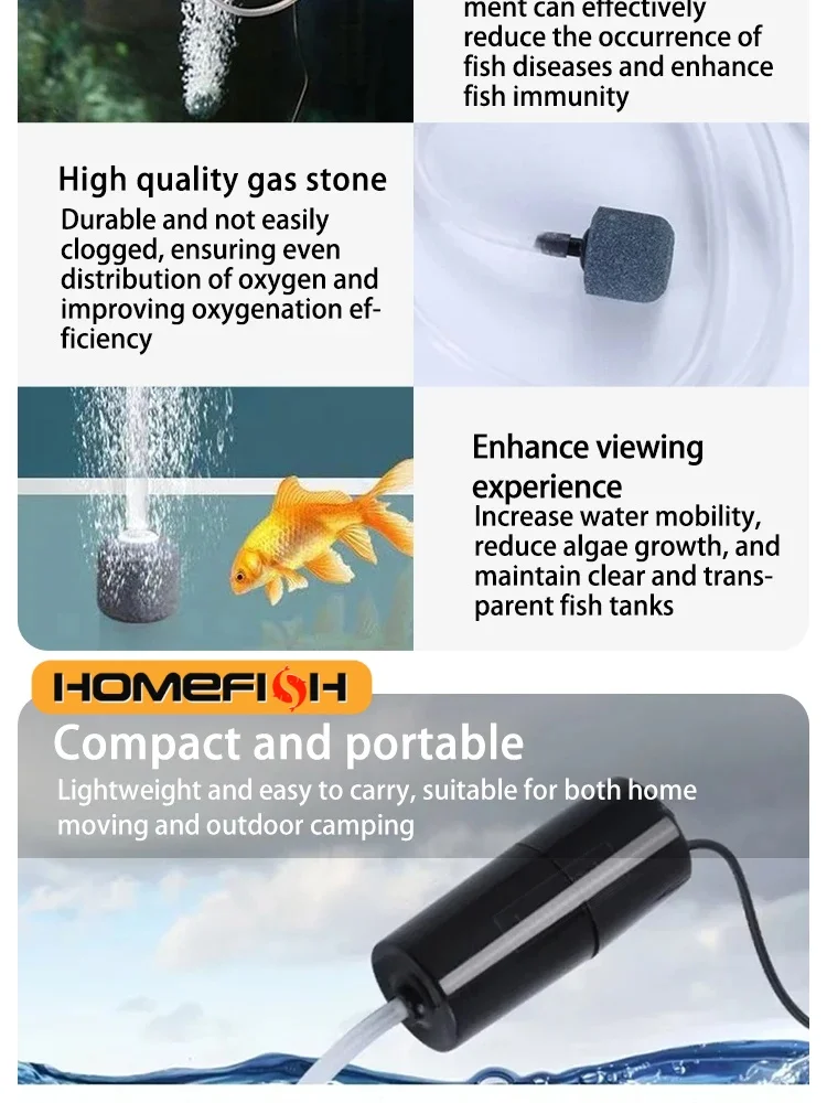 Aquarium Air Pump Portable USB Aquarium Air Pump Mini Oxygenator for Fish Tanks and Aquatic Accessories