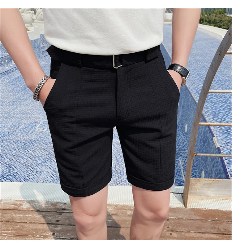 Men Shorts Business Formal Suit Short Pant Party Plaid Slim Summer Casual  Shorts