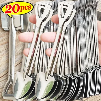 20/2x cucharas de pala de acero inoxidable, Mini cucharadita de café dorada y plateada, cuchara de postre para helado de fruta, juego de vajilla de cocina 1