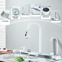 Multi Functional Digital Flying Rain Faucet White Double Waterfall Stainless Steel Sink Kitchen Sink Embossed Large Single Slot 2