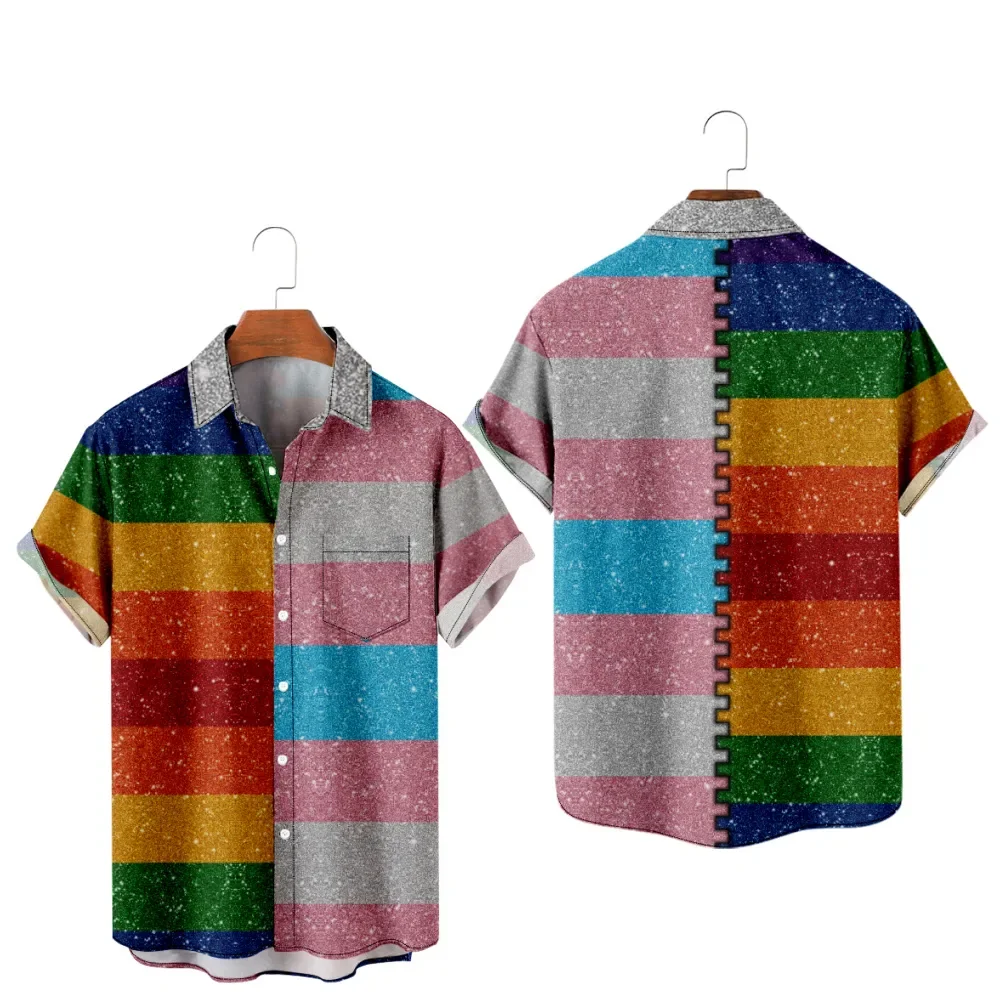 New Pride LGBT Love Lesbian Rainbow Design Print Short Sleeve Pocket Shirts  LGBT Print Shirts Men And Women Top