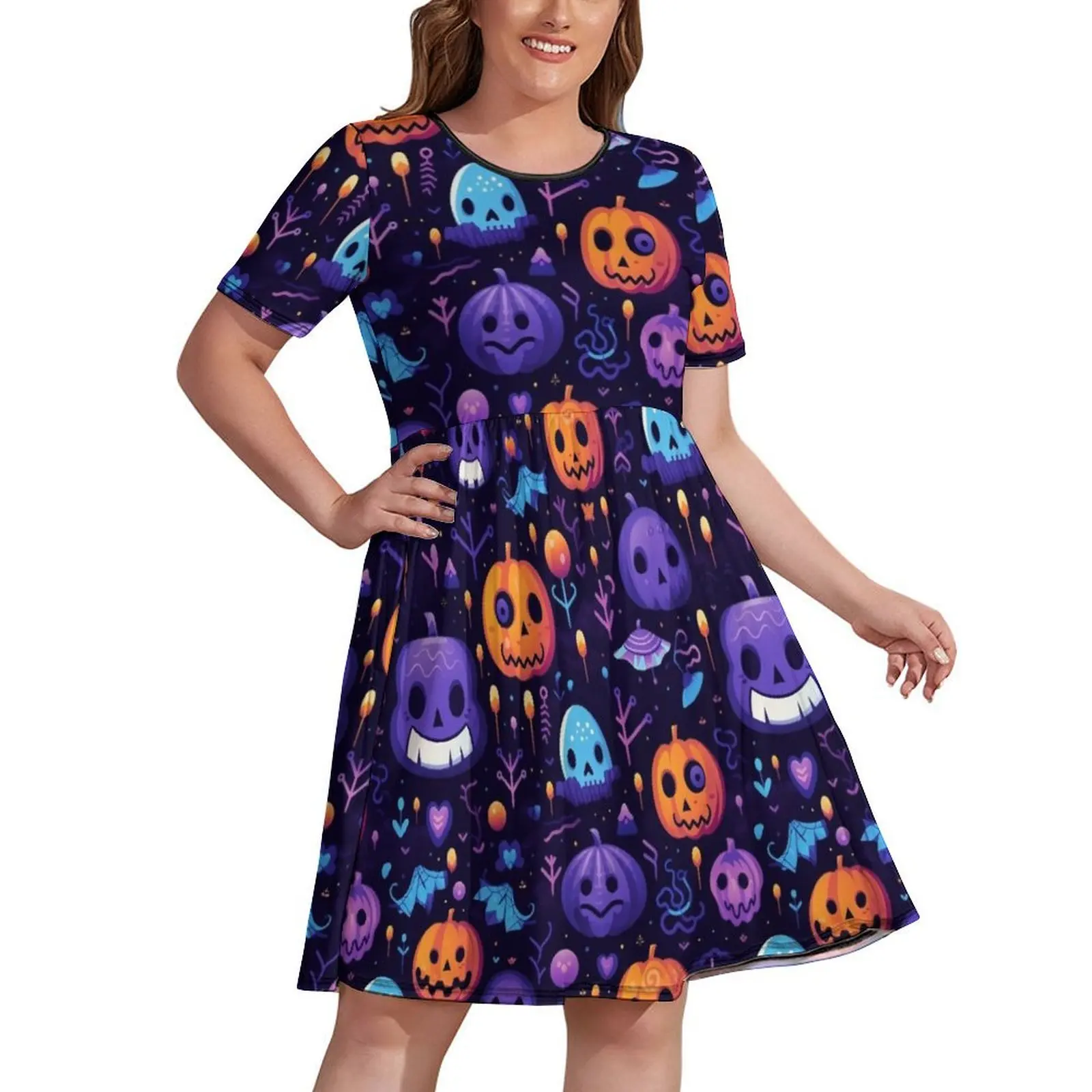 

Pumpkins Halloween seamless pattern V.2 Dress Woman clothes purple dress dress summer women party dresses