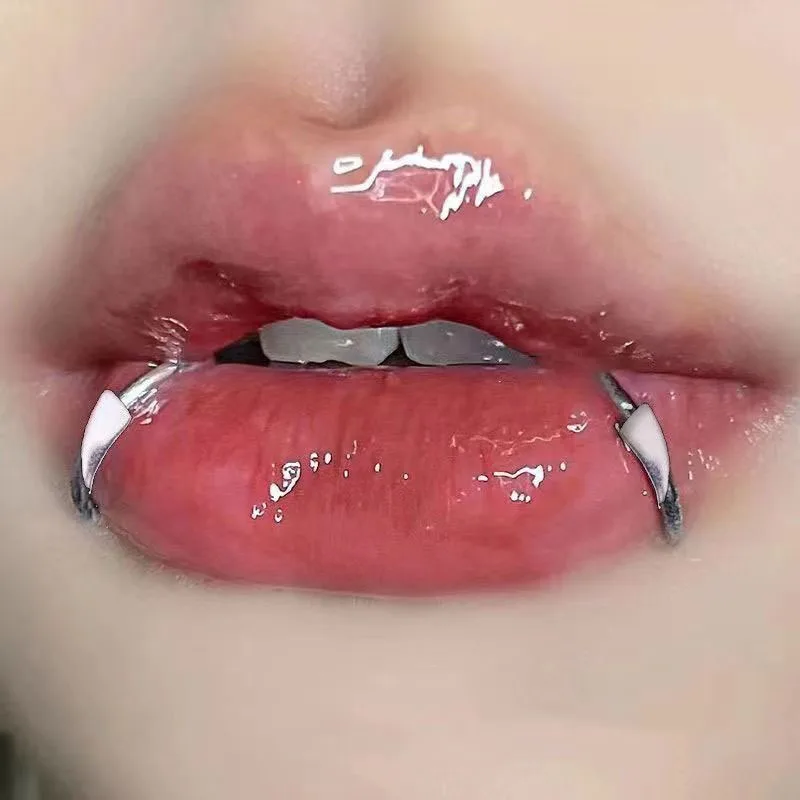 1pair Vampire Fake Piercing Lip Ring Punk Exaggerated Gothic Jewelry Trend Fashion Unique Stainless Steel Punk Stainless Steel