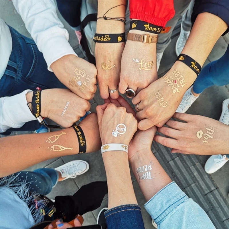10Pcs Gold Team Bride Tattoo Stickers Wedding Bridal Shower Decoration Bachelorette Party Supplies Bridesmaid Gift Bride To Be