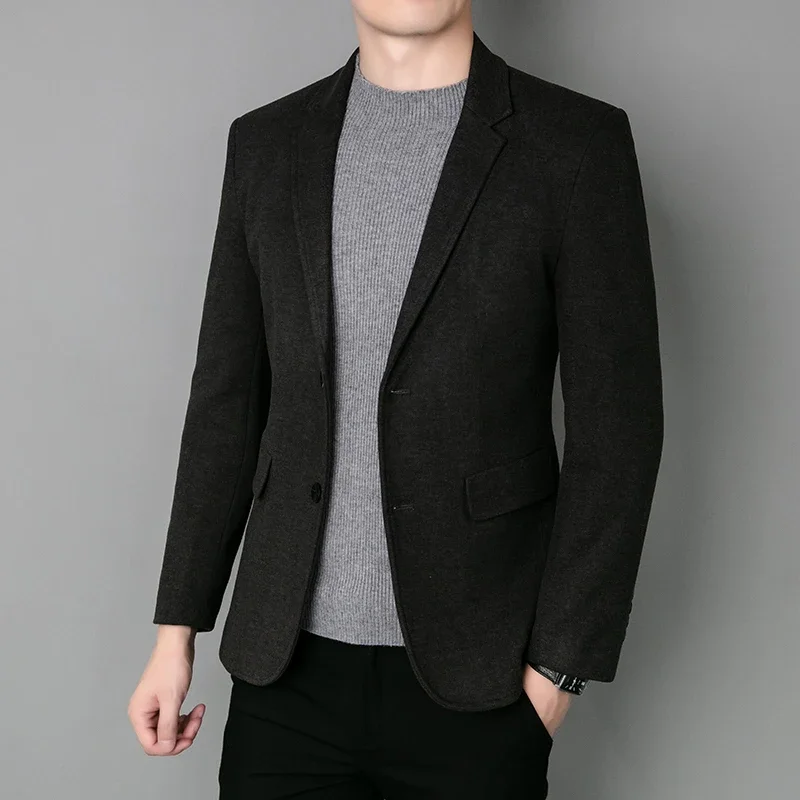 Blazer Fashion Business Handsome Gentleman Korean Version of British Style Casual Slim Solid Color Wedding Work Woolen Blazer 5