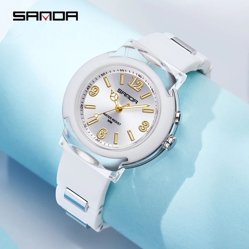 2024 New Sanda 6104 Watch Fashion Trend Outdoor Leisure Temperament Versatile for Girls Quartz Watch LED Light