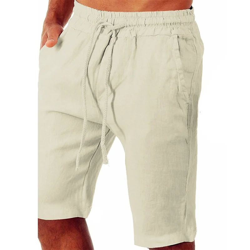 Men Cotton Linen Shorts Loose Sport Beach Shorts Summer Men Casual Cargo Shorts soild Gym Shorts Pocket Sweatpants Male Clothing 3