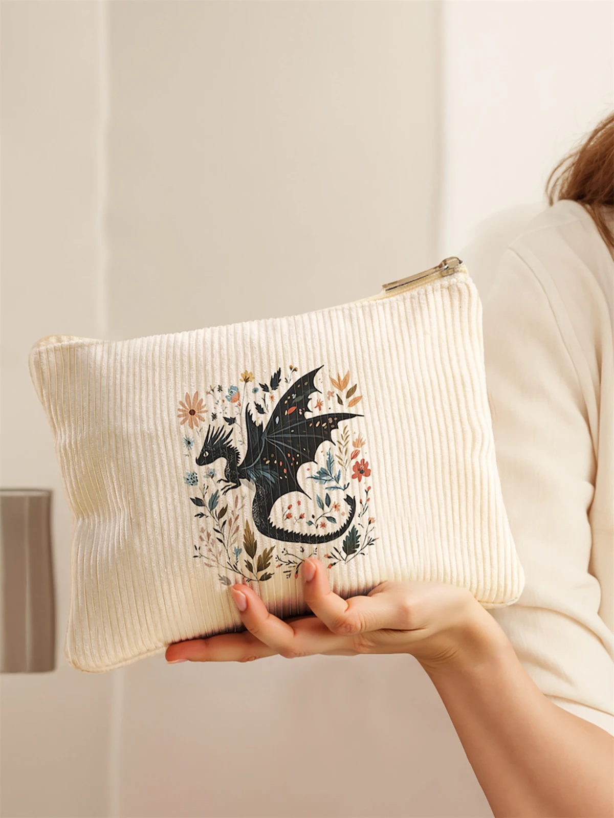 Women's Corduroy Travel Cosmetic Bag Portable Large Capacity Makeup Storage Organizer Zipper Clutch Purse Make up Bag