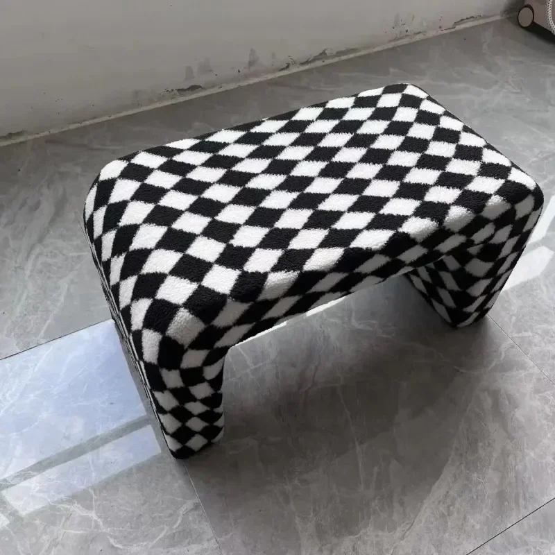 Living Room Furniture Sofa Chair Nordic Minimalist Shoe Changing Bench Sofa Stool Creative Black and White Checkerboard Chair