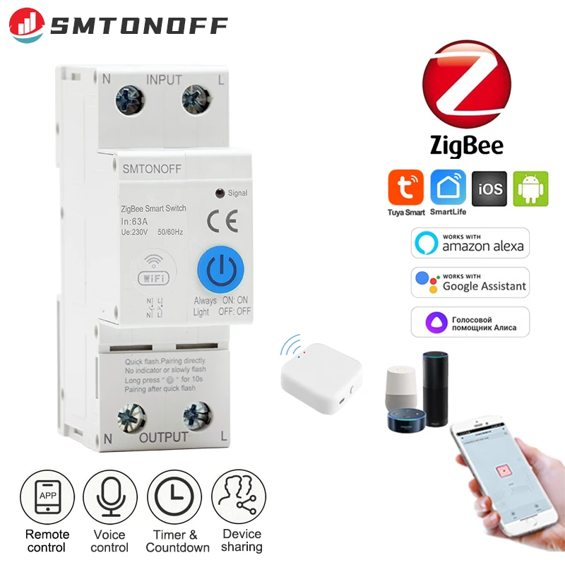 

Умный выключатель Zigbee Tuya 2P, выключатель с таймером и голосовым управлением, с поддержкой Alexa и google home, для умного дома