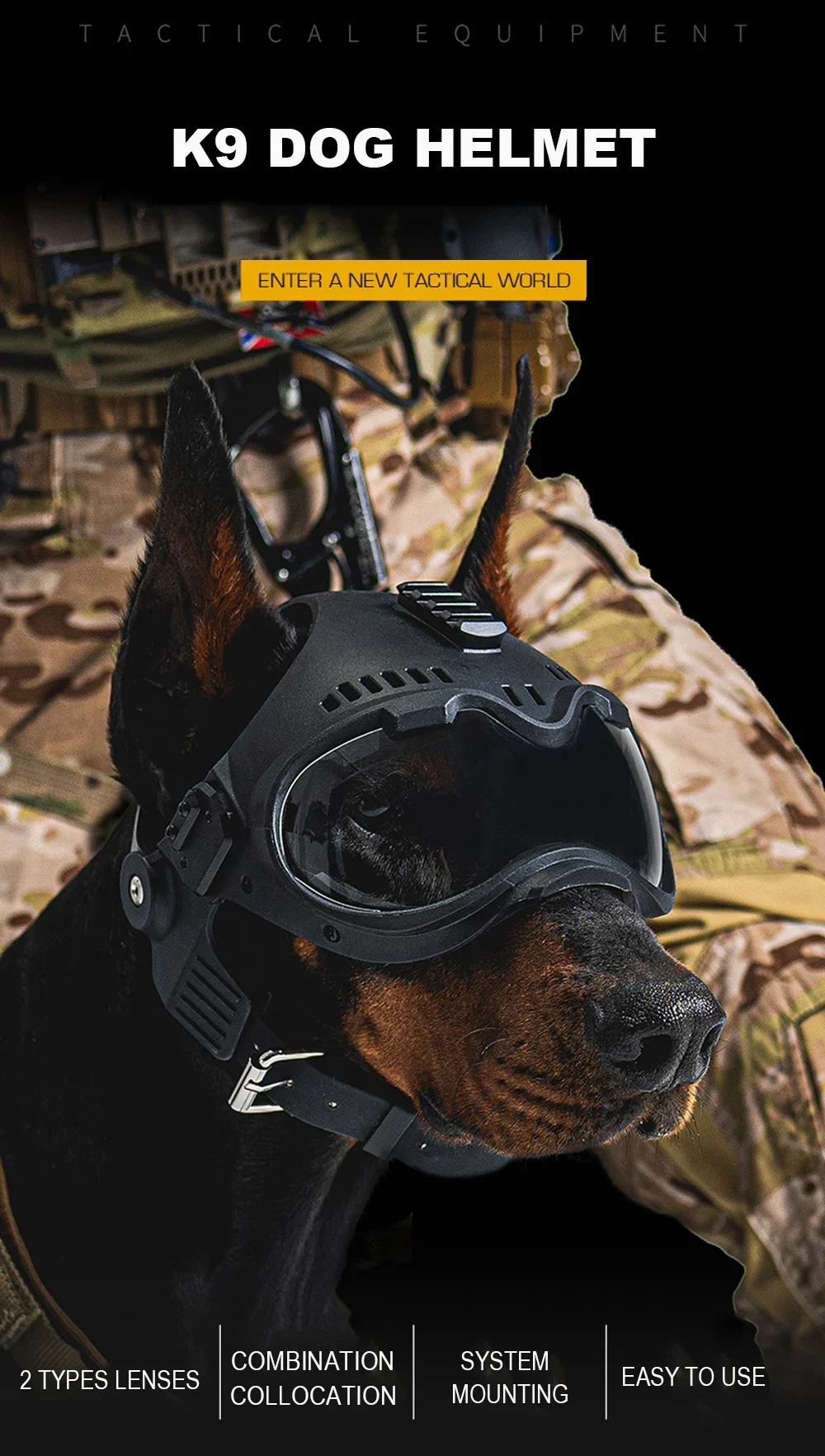 K9 Dog Tactical Helmet with Goggles Guide Rail Outdoor Combat Training Search Rescue Working Full Protective Police Dog Helmet