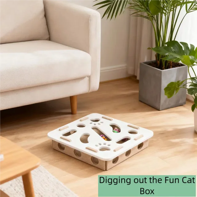 Interactive Cat Toy Maze Game Teasing Kitten Pet Puzzle with Bell Balls Funny Dig Hole Box Felt Tunnel Self-Entertaining Tool