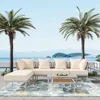8-Piece Patio Sectional Sofa Set with Tempered Glass Coffee Table and Wooden Coffee Table, Modular Sofa Set for Outdoor Oasis 1