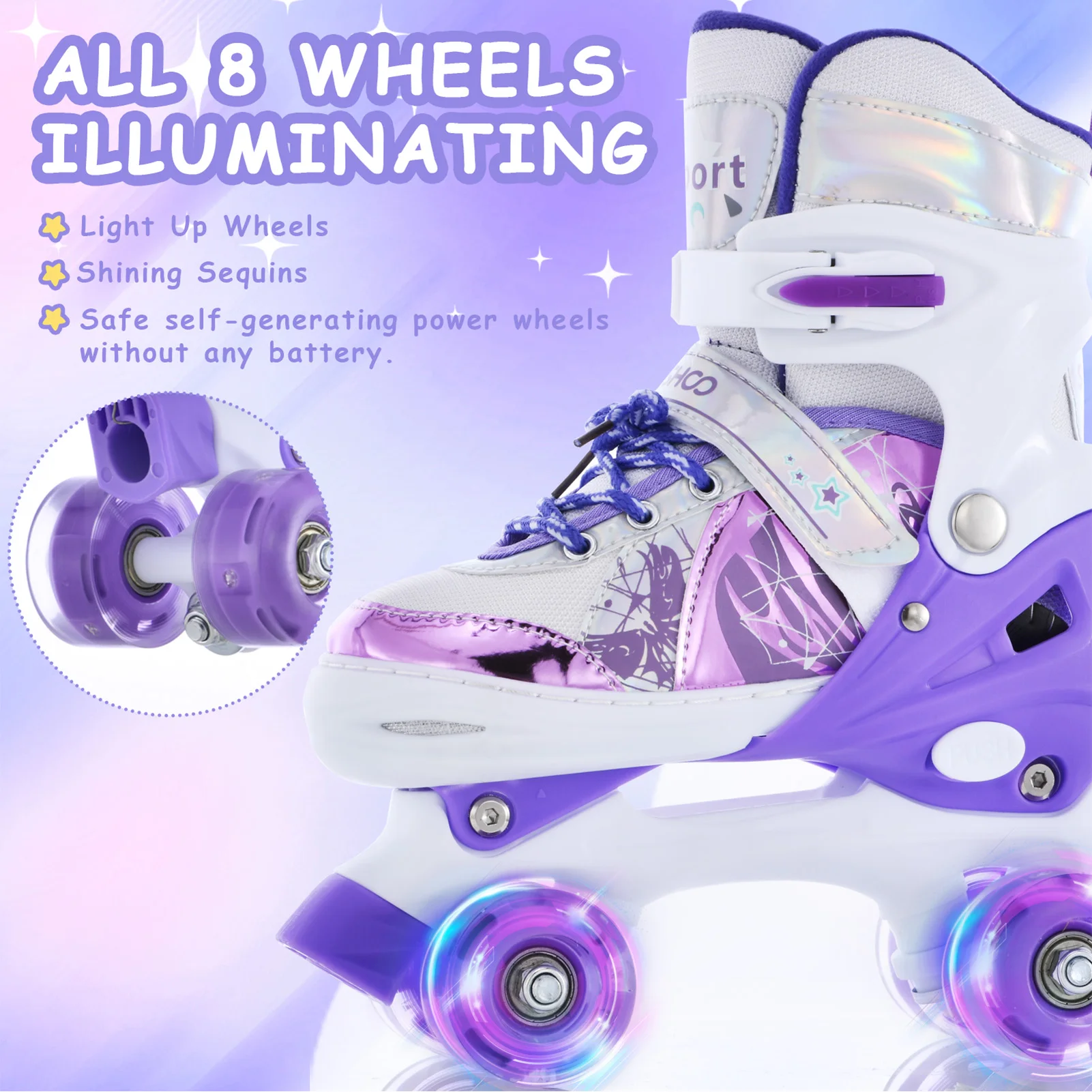Roller Skates for Girls Boys for Kids 4 Size for Children of Different Ages Adjustable Light Up LED Luminous Wheels 2