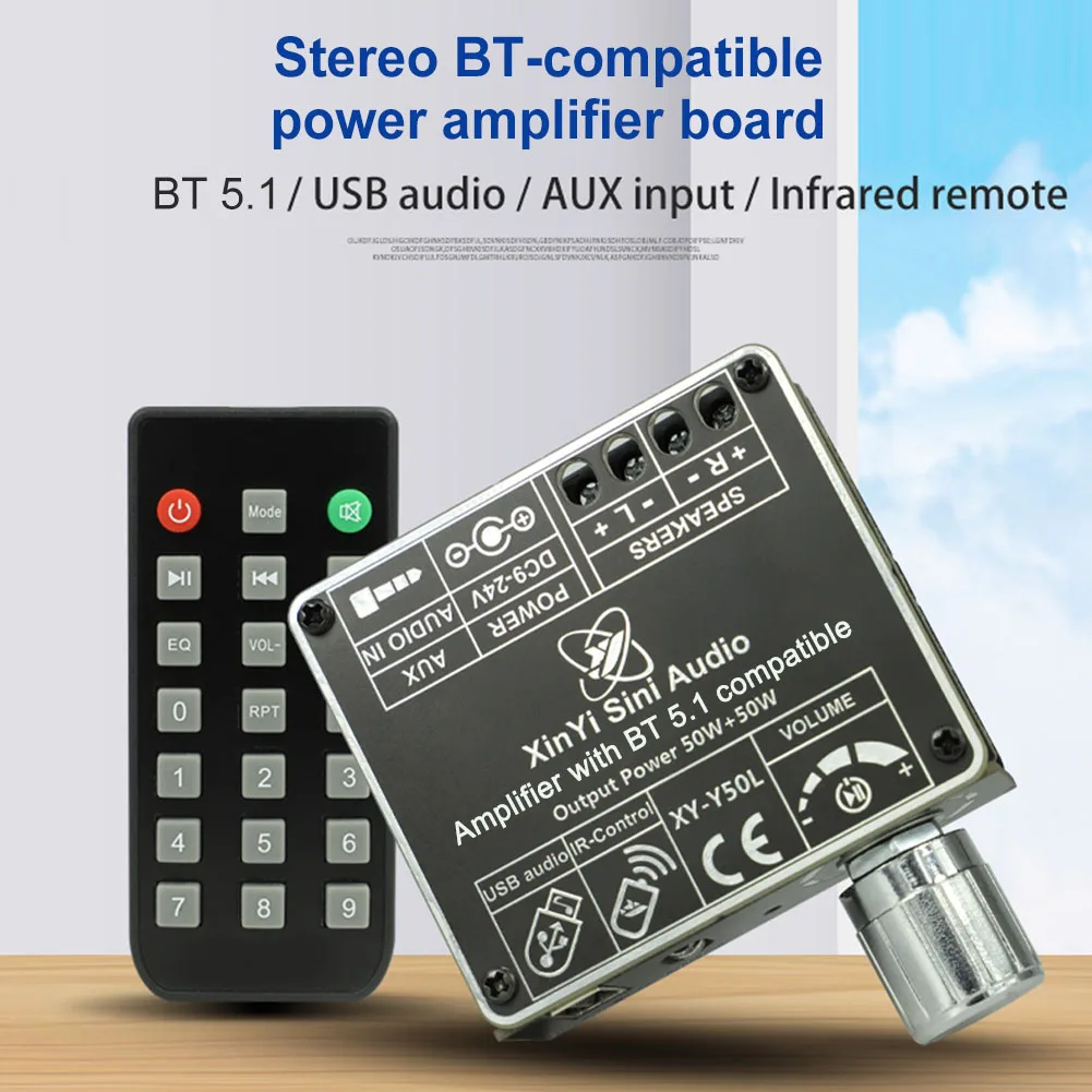 XY-Y50L 블루투스 호환 5.1 AUX USB 50W 듀얼 채널 스테레오 오디오 파워 앰프 보드 모듈, 리모컨 포함