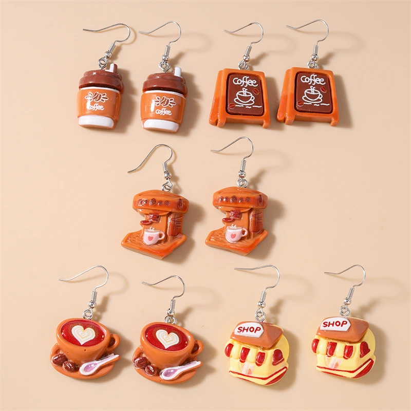 5 Paar/Set Zufällige Niedliche Harz-Ohrringe mit Kaffee-Tropfen-Motiv für Frauen und Mädchen, Sommer-Urlaubsschmuck-Geschenke – Detail 11