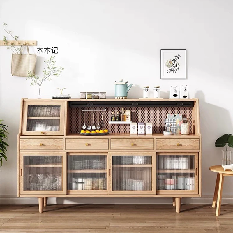 Japanese Solid Wood Sideboards PE Rattan Living Room Chest of Drawers Kitchen Cabinets Storage Shelf Furniture Comedor FYSB