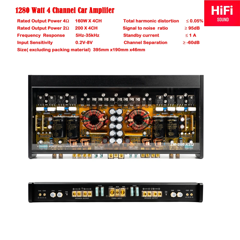 Amplificatore Per Auto A 4 Canali Full Range Ab Class 200W X4 Amplificatore Per Auto Protezione Da Cortocircuito Amplificatore Di Potenza Bass Sub Woo