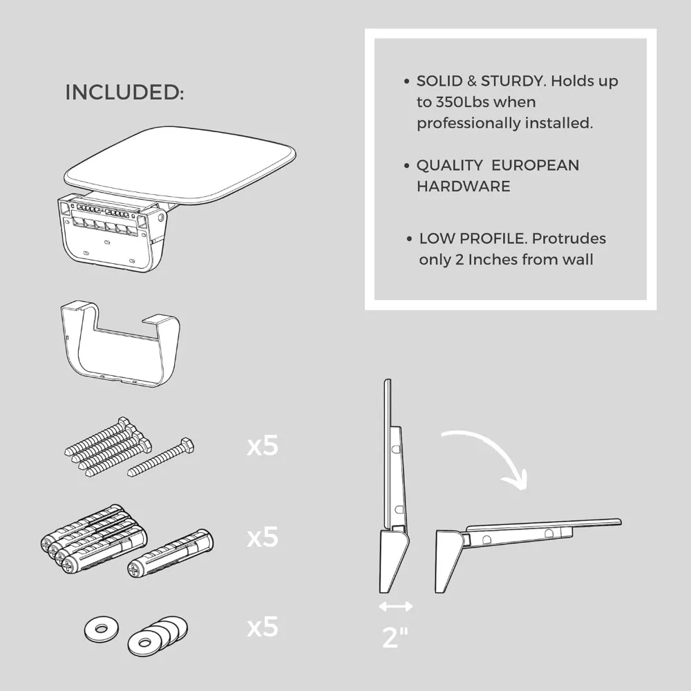 Folding Shower Seat Wall Mounted– Up To 350lbs, Secure Folding Shower Bench, Space Saving Mounted for Any Adults or Elderly 5