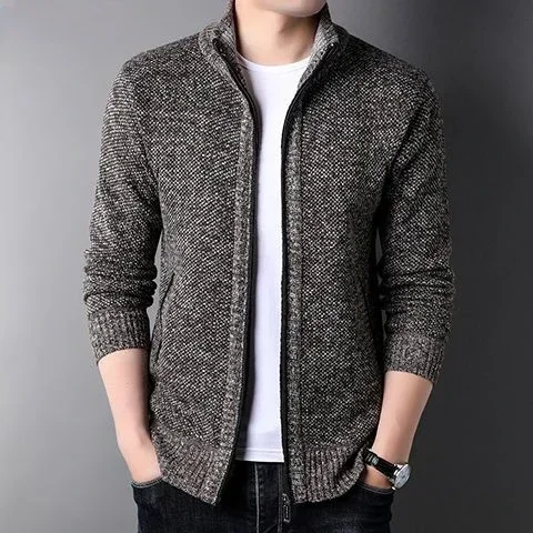thumbnail image 1 of Ropa para hombre, jerseys con cremallera, suéteres de punto con cremallera para hombre, cuello sin capucha, cuello cálido, primavera y otoño, coreano, X Overfit Fun AS, 1 of 5