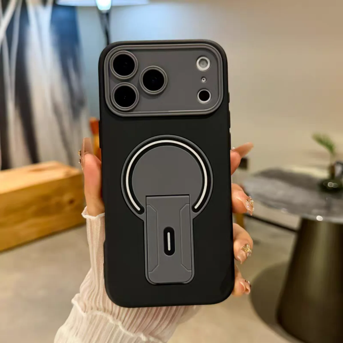 Large Window Invisible Bracket Stand Magnetic Phone Case with Kickstand