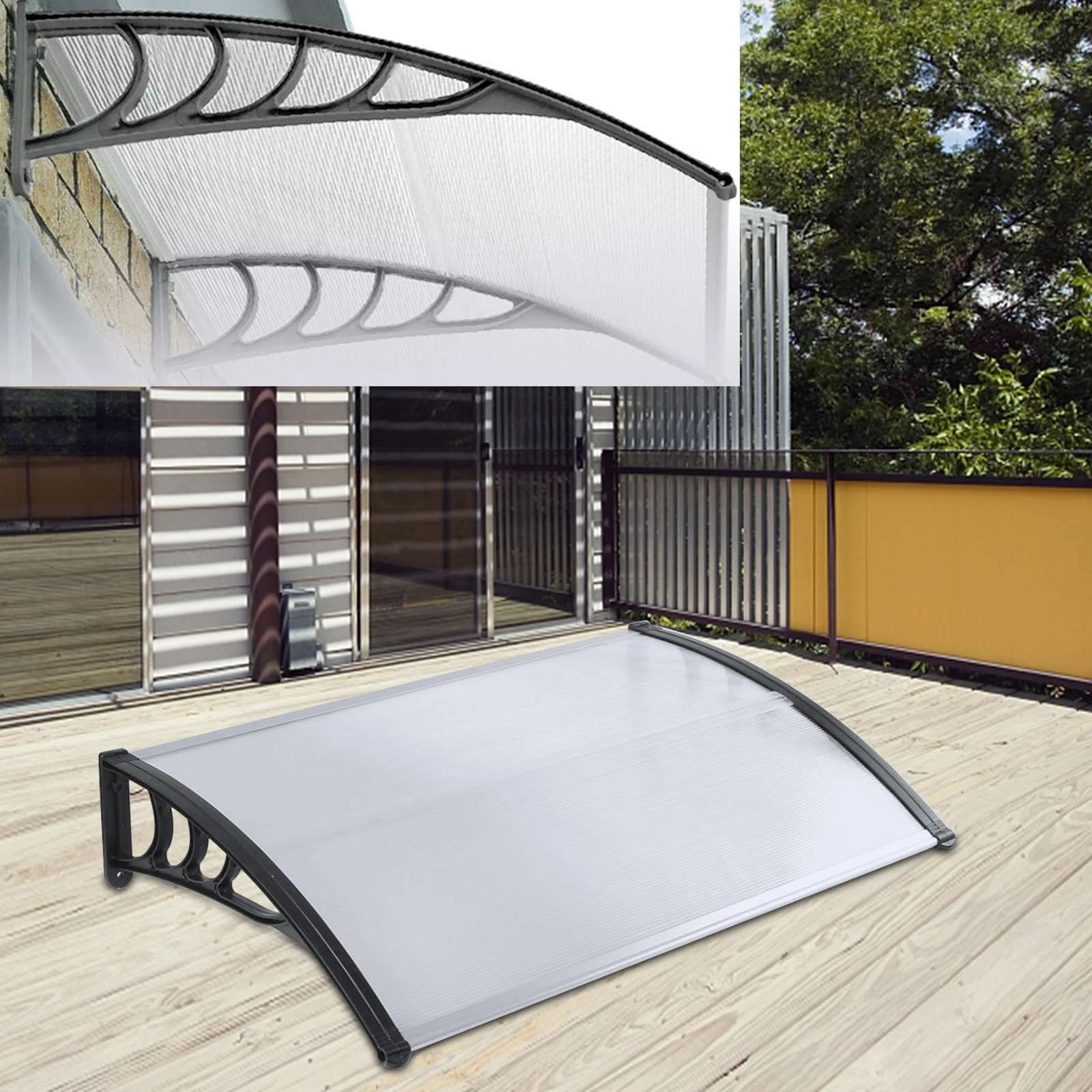 Deurluifel voor buiten, waterdichte uv-bescherming, polycarbonaat luifel voor voordeur, balkon, garage, raam, terras, transparant, 40 x 160 cm