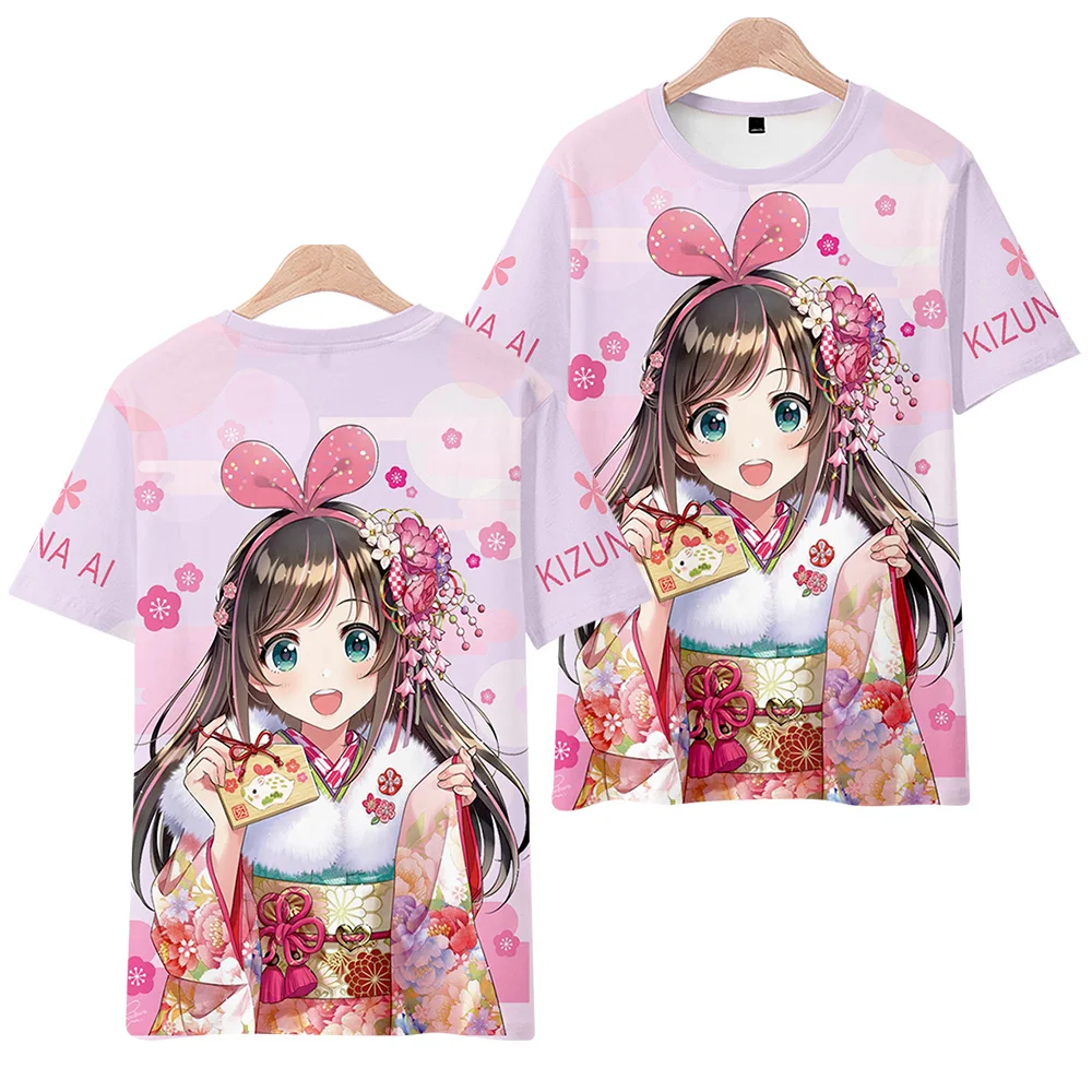 

Футболка с 3D-принтом аниме Kizuna AI для женщин и мужчин, летняя модная забавная футболка с круглым вырезом и коротким рукавом, футболки с графическим принтом, уличная одежда для косплея