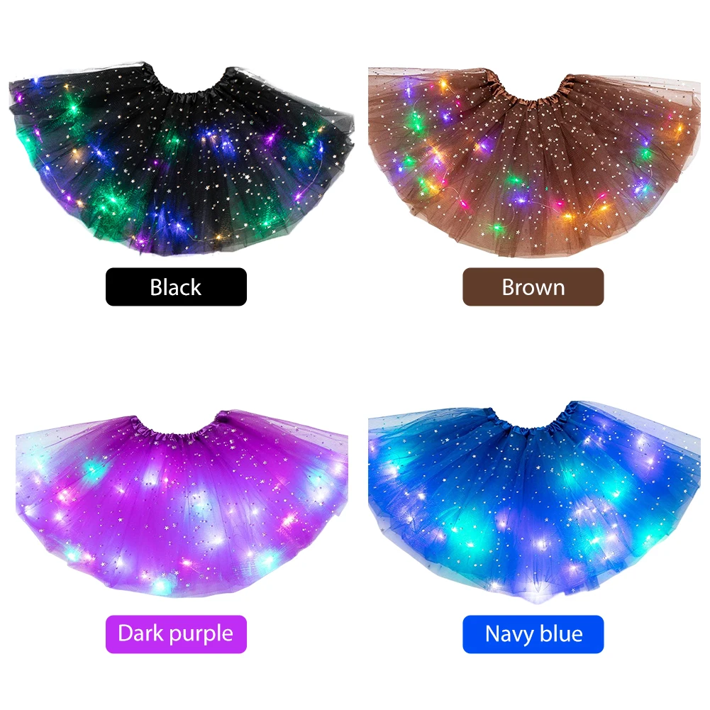 Womens LED Tutu Skirt Ballet Dance Tulle Skirt Sparkly Sequin Light Up Tutus Glow Tulle Dance Skirts for Party Costume