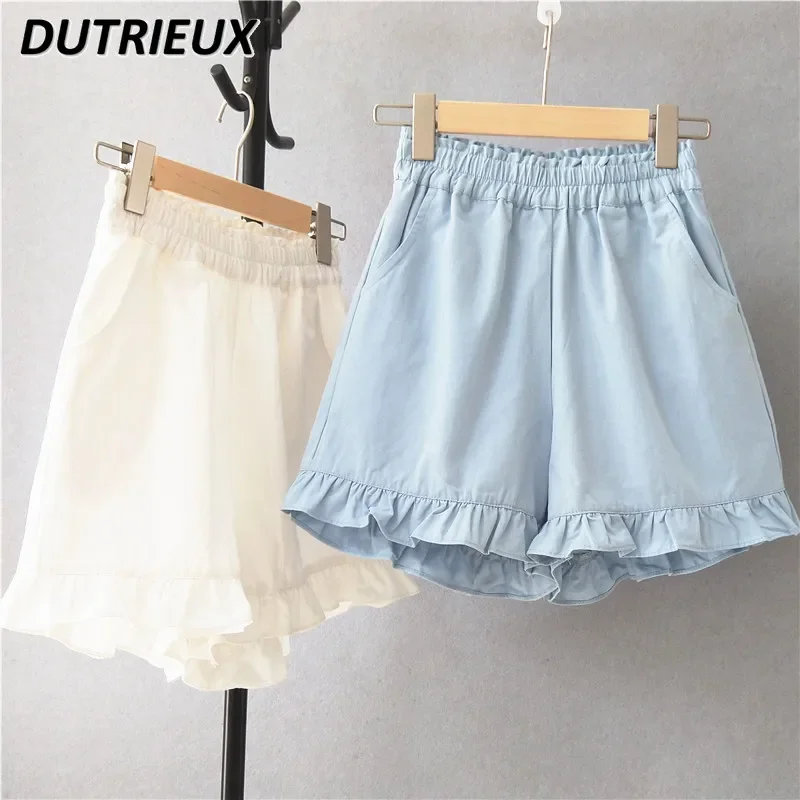 2024 Summer New Cotton Linen Shorts Women Elastic Waist Ruffled Lolita Shorts Loose Slimming Sports Casual Pants for Students