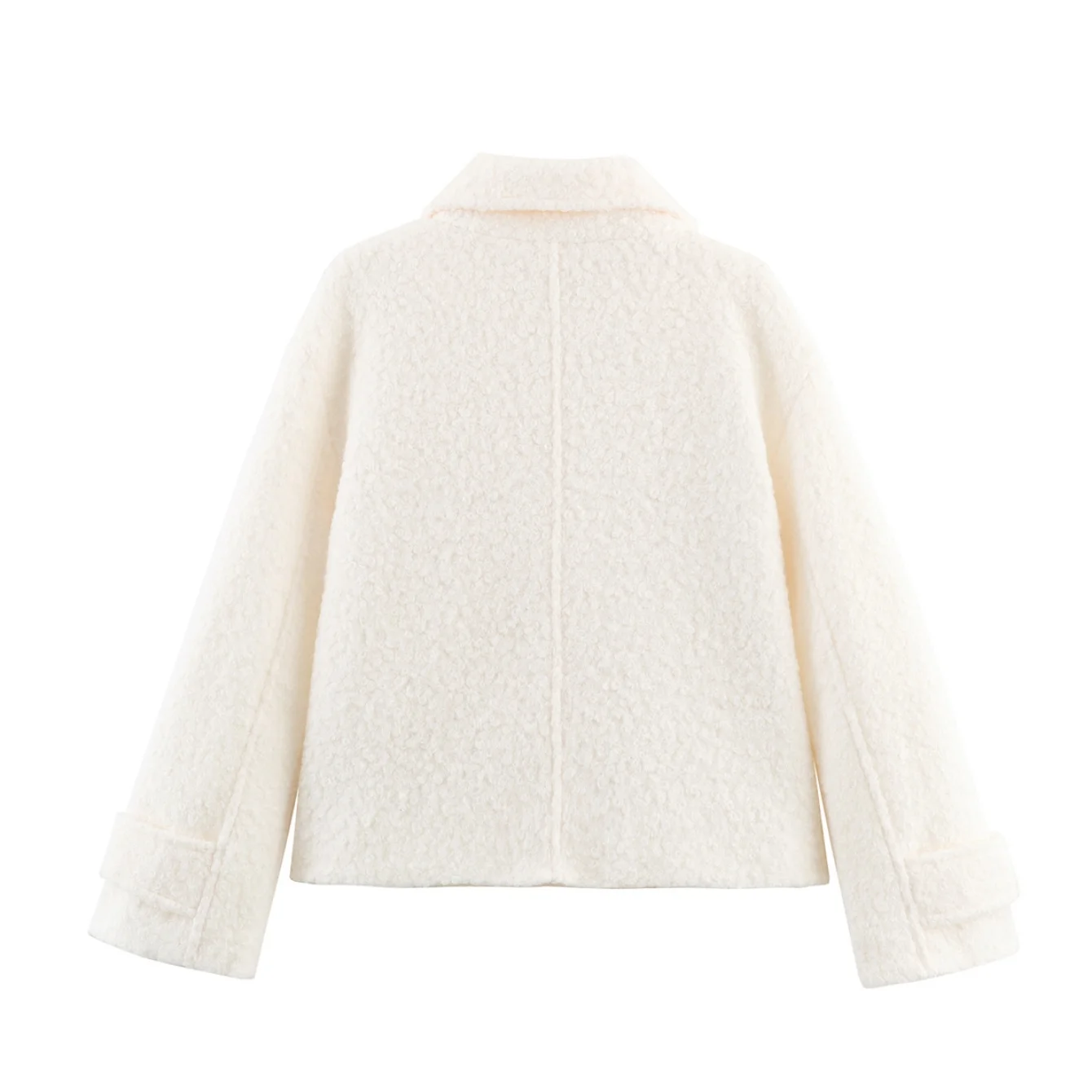 Women's Fashio Short Loop Pile Woolen Coat Autumn Winter Female Double-Breasted Turn-Down Collar Commuter Outwear Beige Jacket