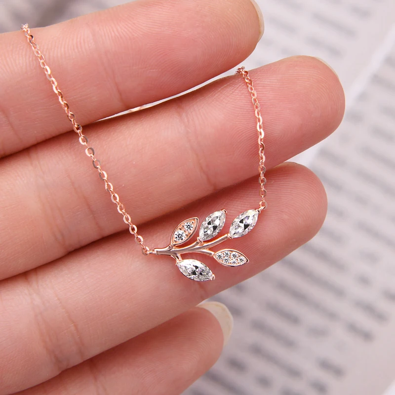 Silver Marquise Cut Moissanite Leaf Pendant Necklace