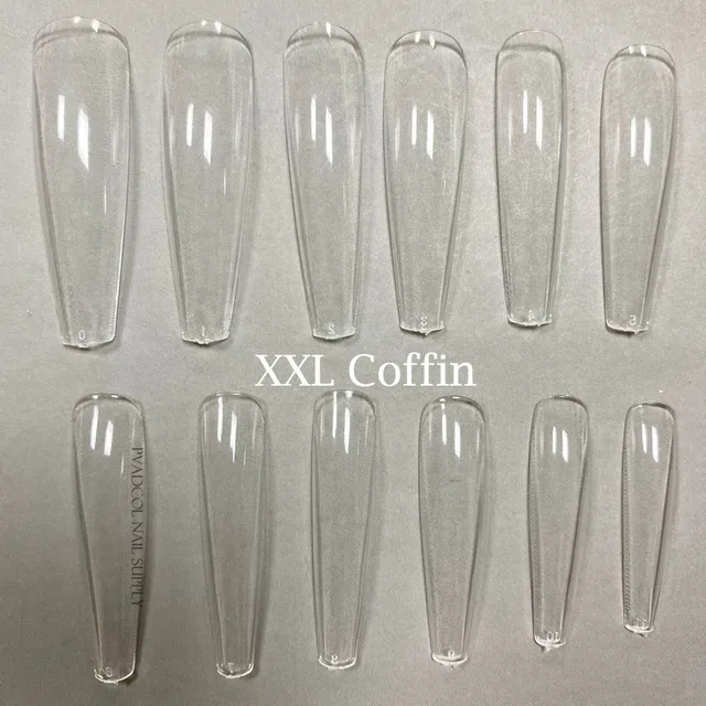 XXL Clear Square Full Cover Press On False Nail Tips Extra Long Nails Straight Shape False Tips UV Gel Manicure Tool Fake Finger XXL Coffin 240pcs