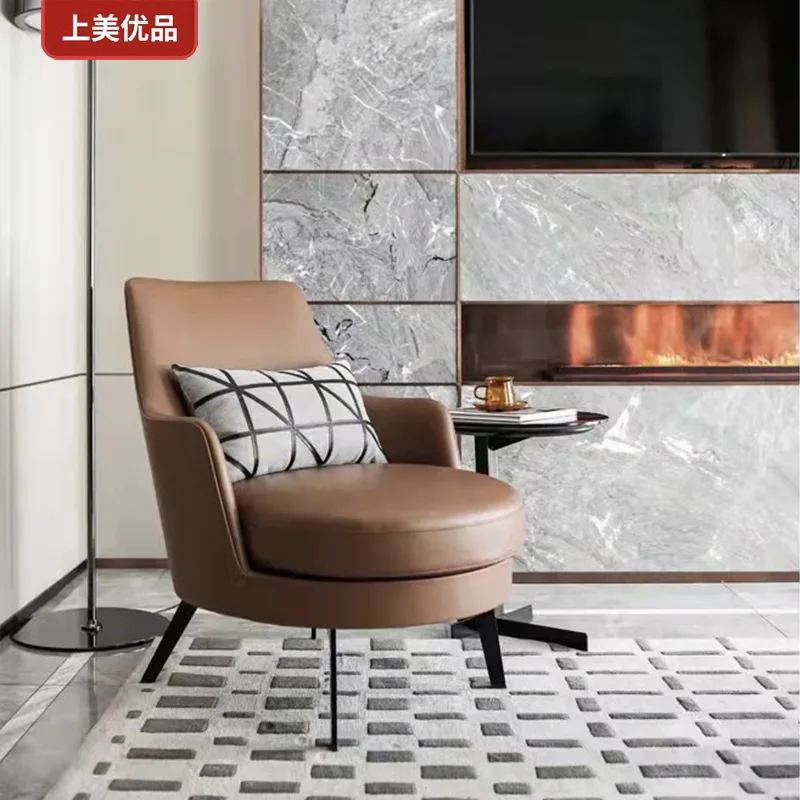 

Italian minimalist post-modern sofa leather soft bag single negotiation chair hotel coffee shop leisure chair