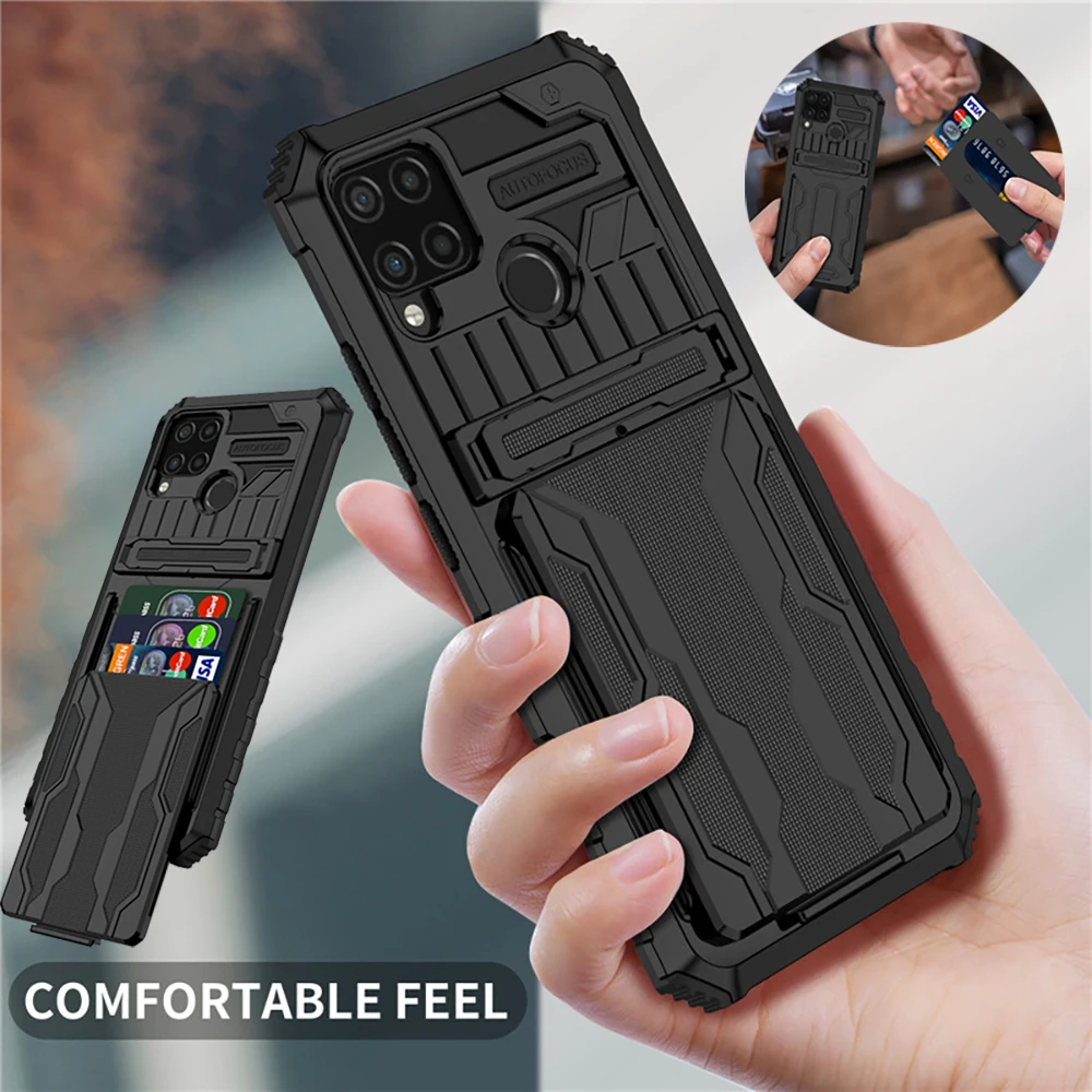 Realme C25S 2021 Shockproof Case for OPPO Realme C25 C21 y Card Slot Bracket Stand Holder Back Cover OPPO A74 A 54 16 15 S Case casing oppo