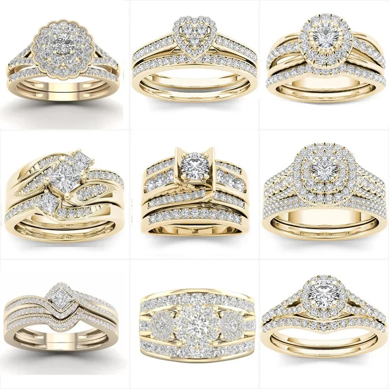 Mifeiya-Conjunto de anillos de compromiso de boda de lujo para hombres y mujeres, anillo de cristal de circรณn cรบbico AAA geomรฉtrico, Bling Iced Out,