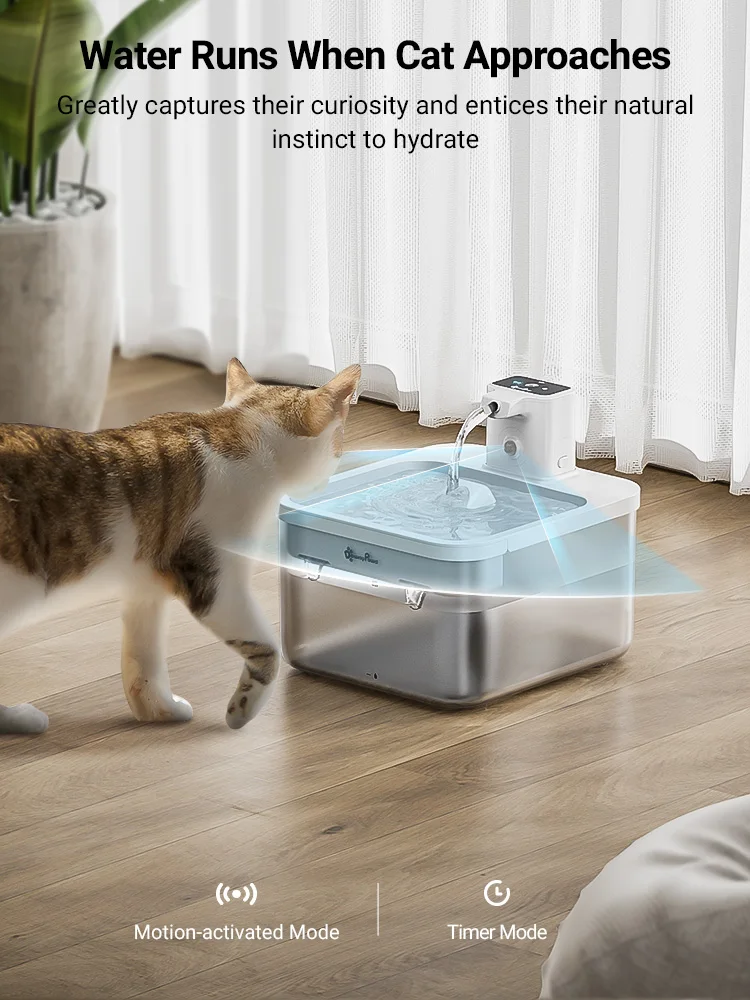 모션 센서 개 물 디스펜서가있는 DownyPaws 2.5L 무선 고양이 분수 배터리 작동 자동 애완 동물 물 마시는 사람