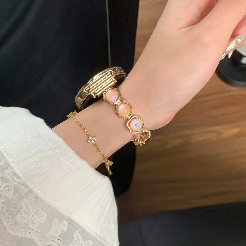 Aurora Bead Metal Ladies Bracelet Strap - Elegant Design in Multiple Sizes