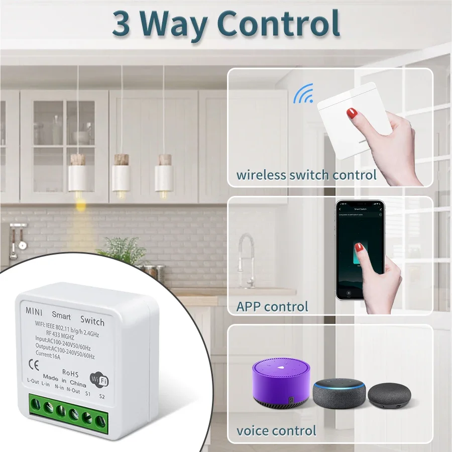 Wireless Light Switch Wifi RF 433MHz Smart Switch Tuya Smart Life Alexa Google Alice Voice Control Remote Wireless Wall Panel Module for Led Lighting