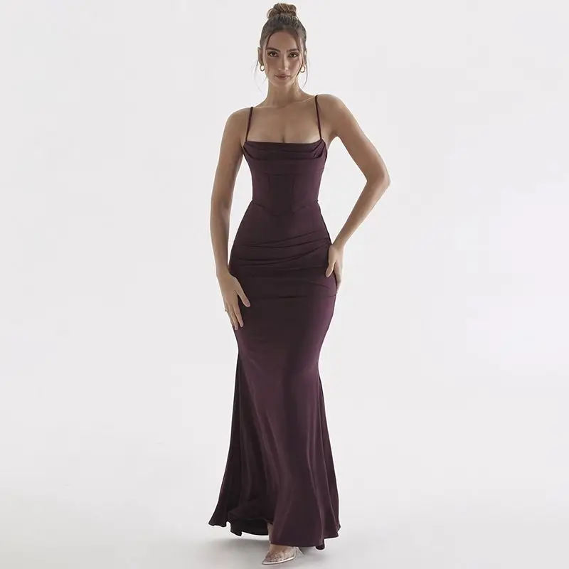 

2023 Summer Women Sexy Spaghetti Sling Black Tulle Long y2k Sleeveless Tight Flare maxi Dress Front Porch