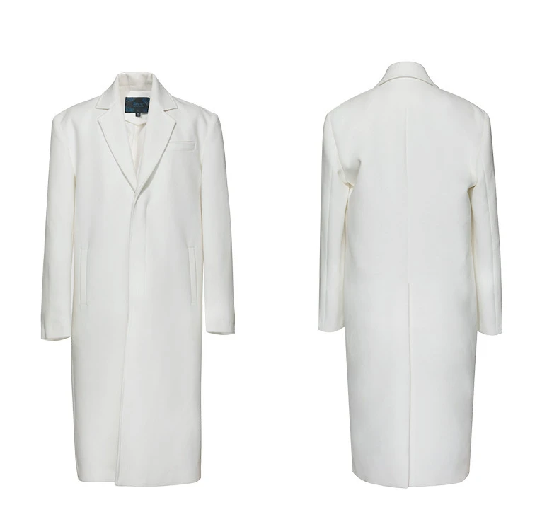 Autumn Winter Wool Men's Trench Office Men Smart White Coat