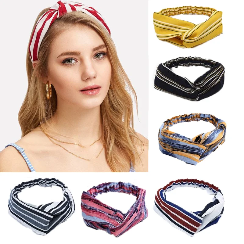 

Fashion Bohemia Stripe Knotted Headbands Girls Elastic Hair Rope Hair Accessories for Women Hairband Headwrap Hair Accessories