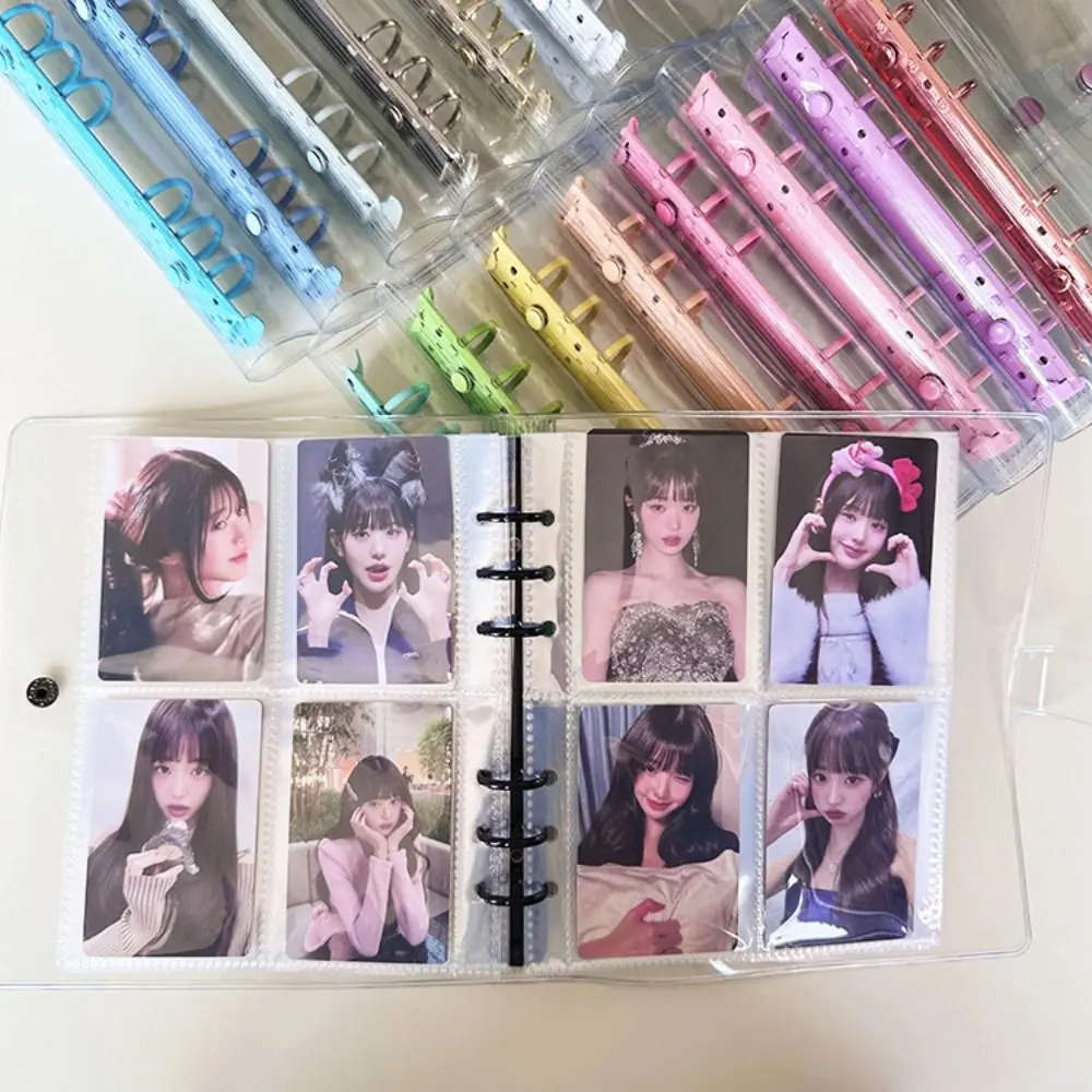 

Папка из ПВХ и металла A6, модный прозрачный водонепроницаемый держатель для фотокарт, 6 отверстий, несколько цветов, с вкладышами