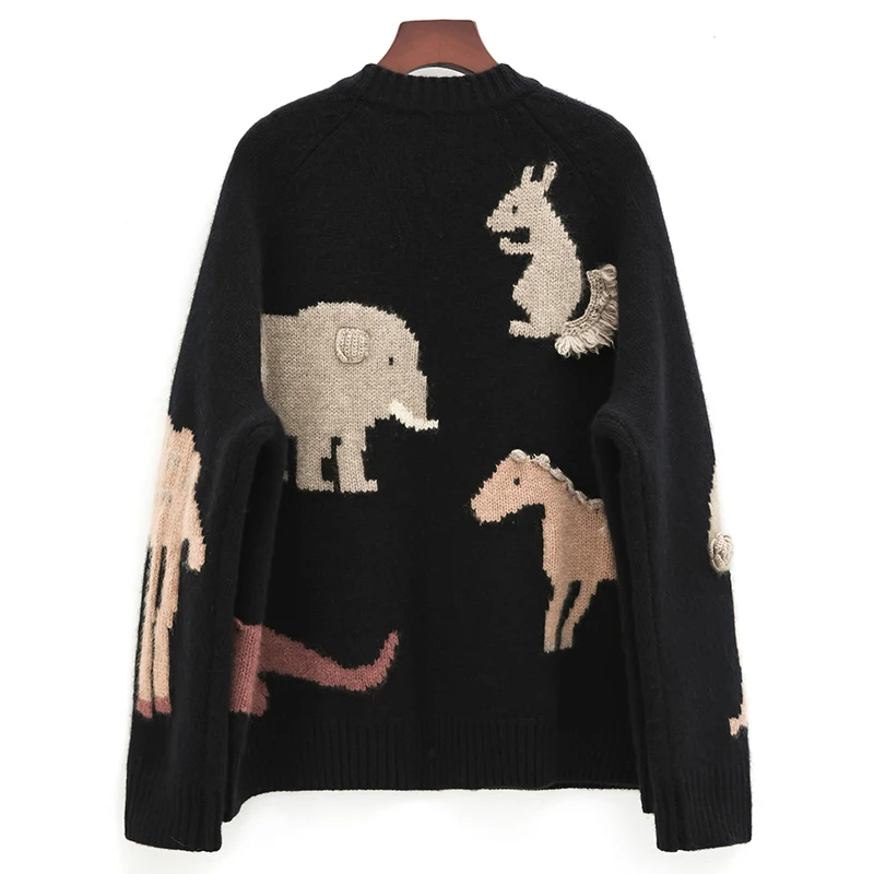 100% pure cashmere sweater for women Autumn/Winter High-grade loose-thickened Zoo Europe Station short sweater knitted cardigan 6