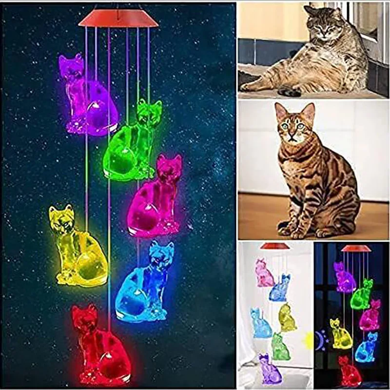 

Fashion Colour Changing Hanging Cat Wind Chimes Solar Powered LED Ball Lights Garden Outdoor Hummingbird Shape Lamp White