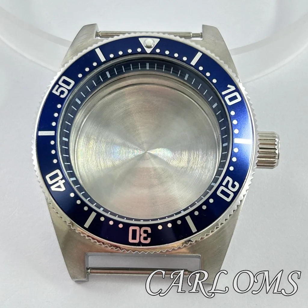 

40mm Silver Steel Watch Case Blue Ring Bezel Fit NH34 NH35 NH36 4R35 4R36 NH70 NH72 Automatic Movement